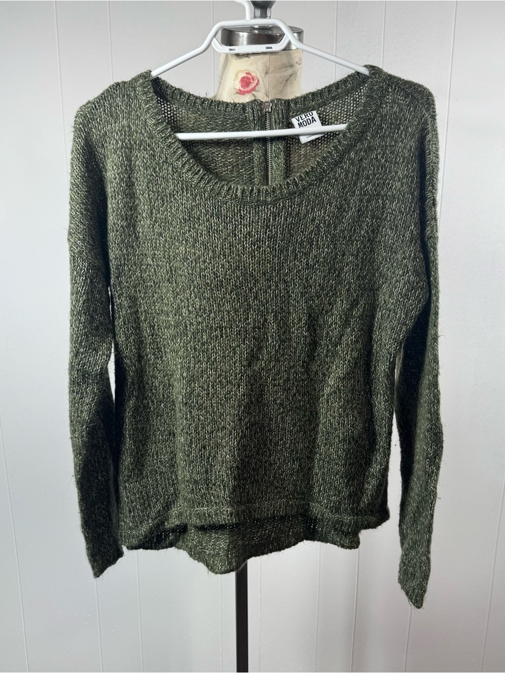 Vero Moda Olive Crewneck Lightweight Knit Sweater